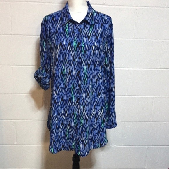 Blue Design L/S or Roll Up Sleeve Blouse Med. - Picture 1 of 7